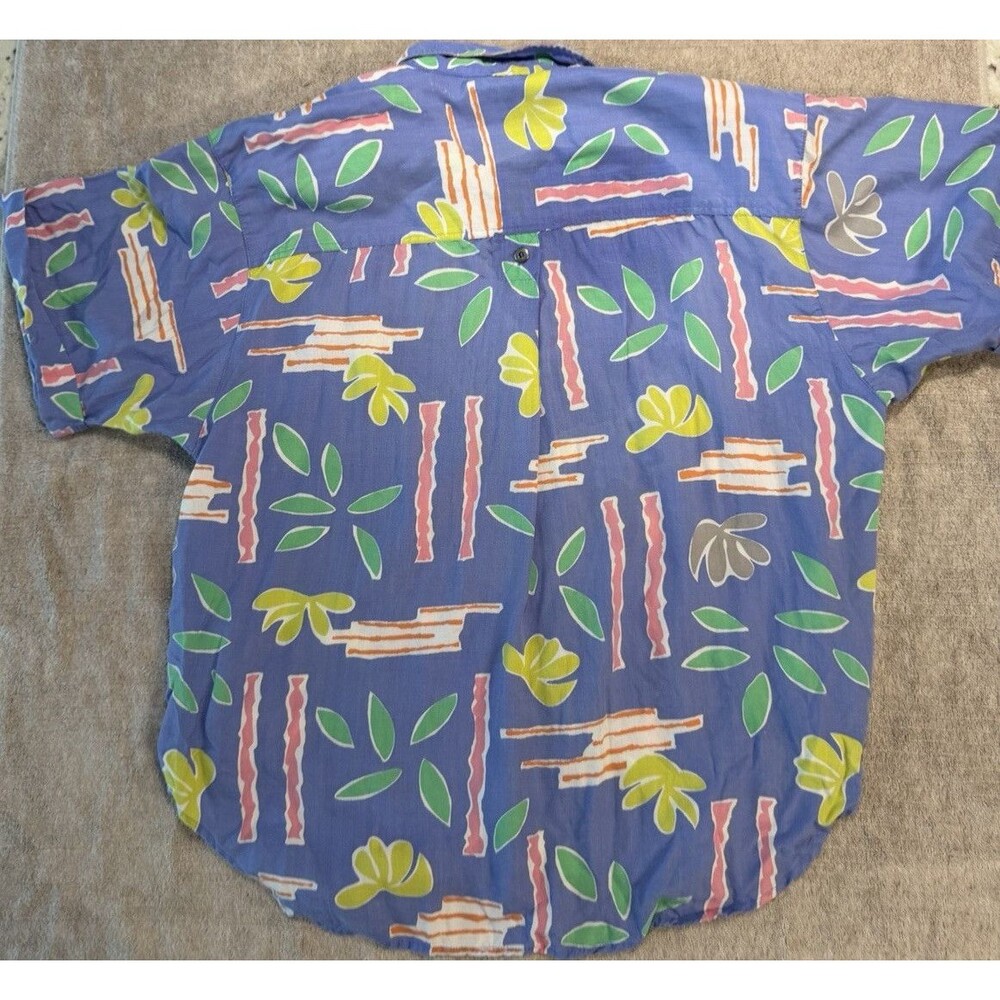 LizSport Petites M Abstract Print 100% Polyester Button-Up Blouse Blue-Size M/P